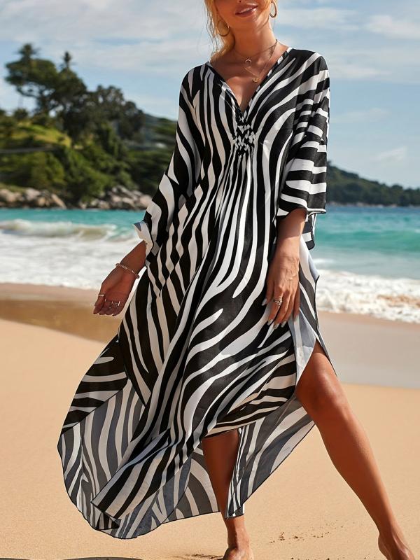 Drune | Strandkleid mit Zebradruck und V-Ausschnitt