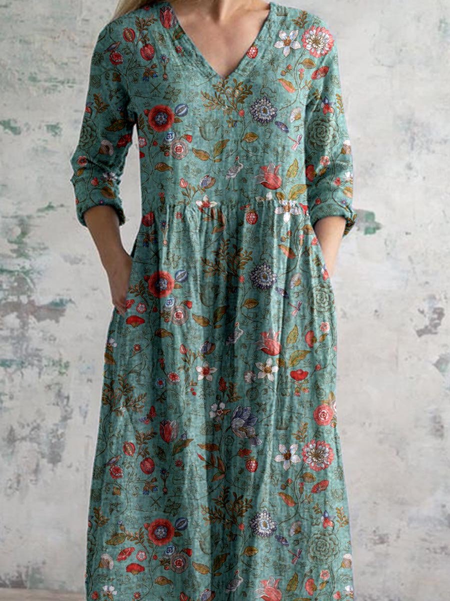 Drune | V-Ausschnitt Blumen Kleid