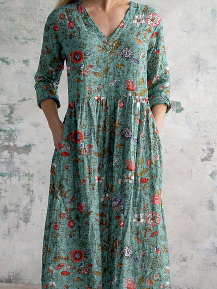 Drune | V-Ausschnitt Blumen Kleid