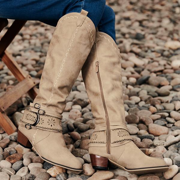 Drune | Cowboystiefel Mit Blockabsatz - Dekorative Schnalle