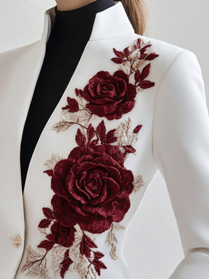 Drune | Weißer Blazer Mit Roter Rosenstickerei