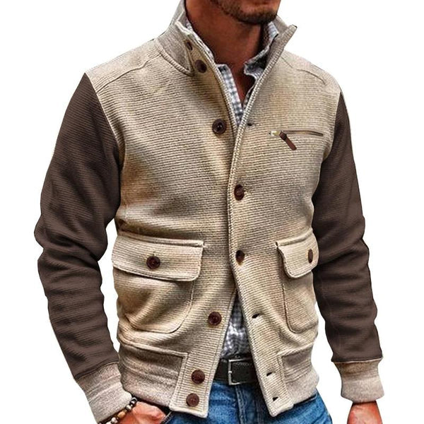 Drune | HERREN - JACKE MIT MEHREREN TASCHEN IM VINTAGE - STEHKRAGEN IN KONTRASTFARBE IM MAILLARD - STIL