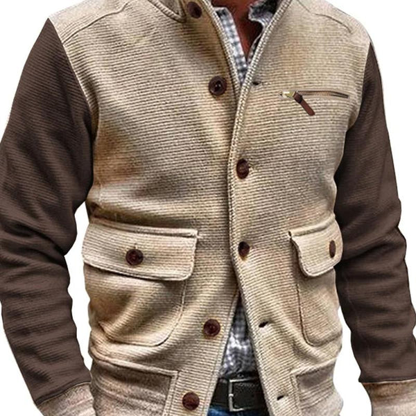 Drune | HERREN - JACKE MIT MEHREREN TASCHEN IM VINTAGE - STEHKRAGEN IN KONTRASTFARBE IM MAILLARD - STIL