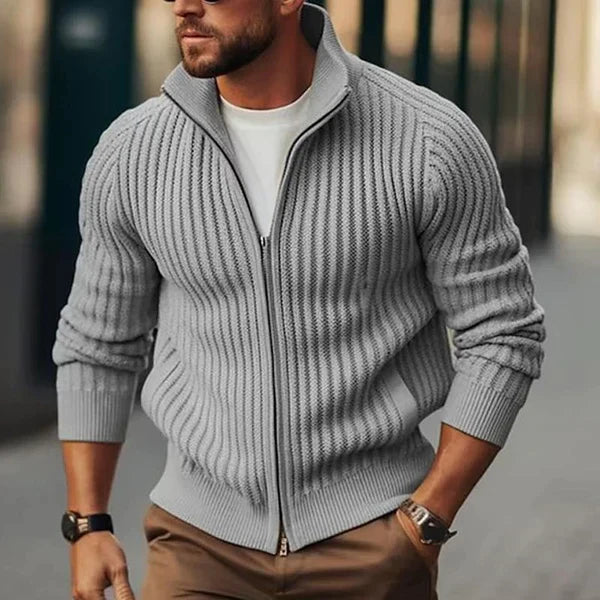 Drune | Herren - Strickjacke mit Stehkragen und Reissverschluss