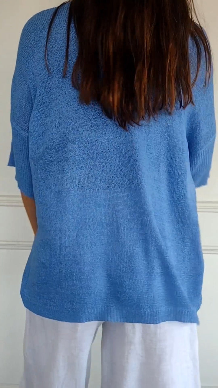 Drune | Unifarbenes Stricktop mit V-Ausschnitt