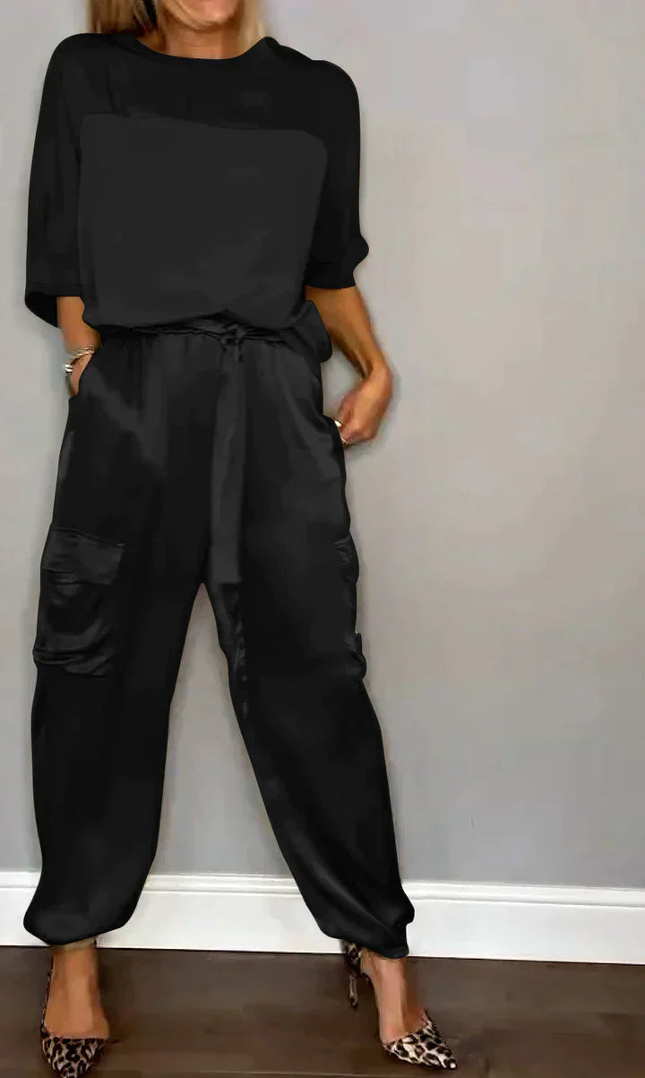 Drune | Jumpsuit aus glattem Satin mit halblangem Oberteil und Hose für Frauen