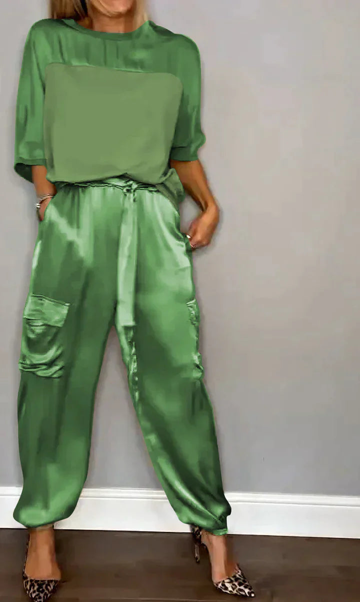 Drune | Jumpsuit aus glattem Satin mit halblangem Oberteil und Hose für Frauen