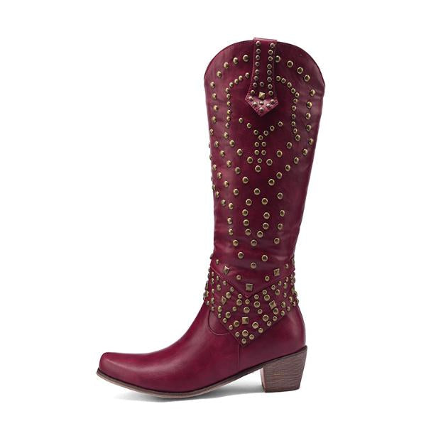 Drune | Hohe Stiefel Mit Metallnieten Und Kobigem Absatz