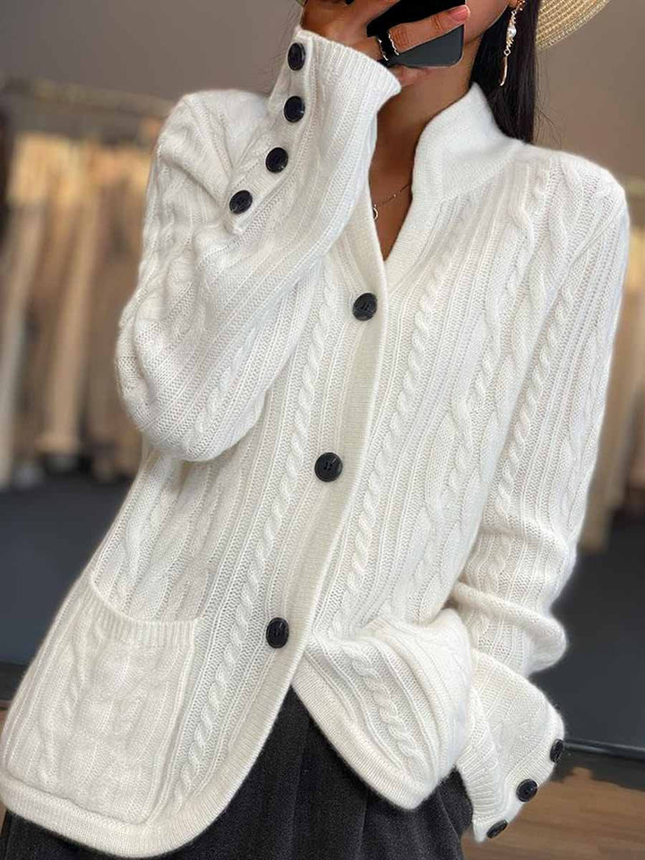 Drune | Cardigan - Geflochtener Knopf Stehkragen Strickcardigan