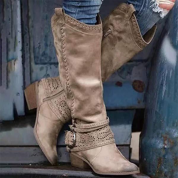 Drune | Cowboystiefel - Wildledertextur - Spitz zulaufend - Niedriger Absatz - Stickdetails