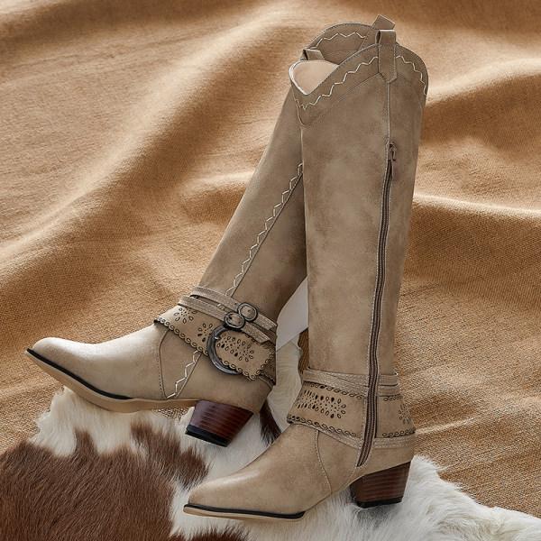 Drune | Cowboystiefel Mit Blockabsatz - Dekorative Schnalle