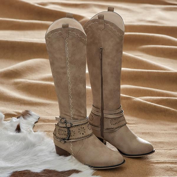 Drune | Cowboystiefel Mit Blockabsatz - Dekorative Schnalle
