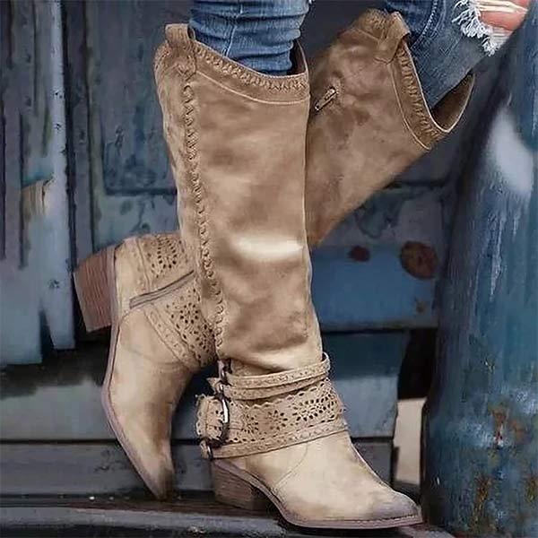 Drune | Cowboystiefel Mit Blockabsatz - Dekorative Schnalle