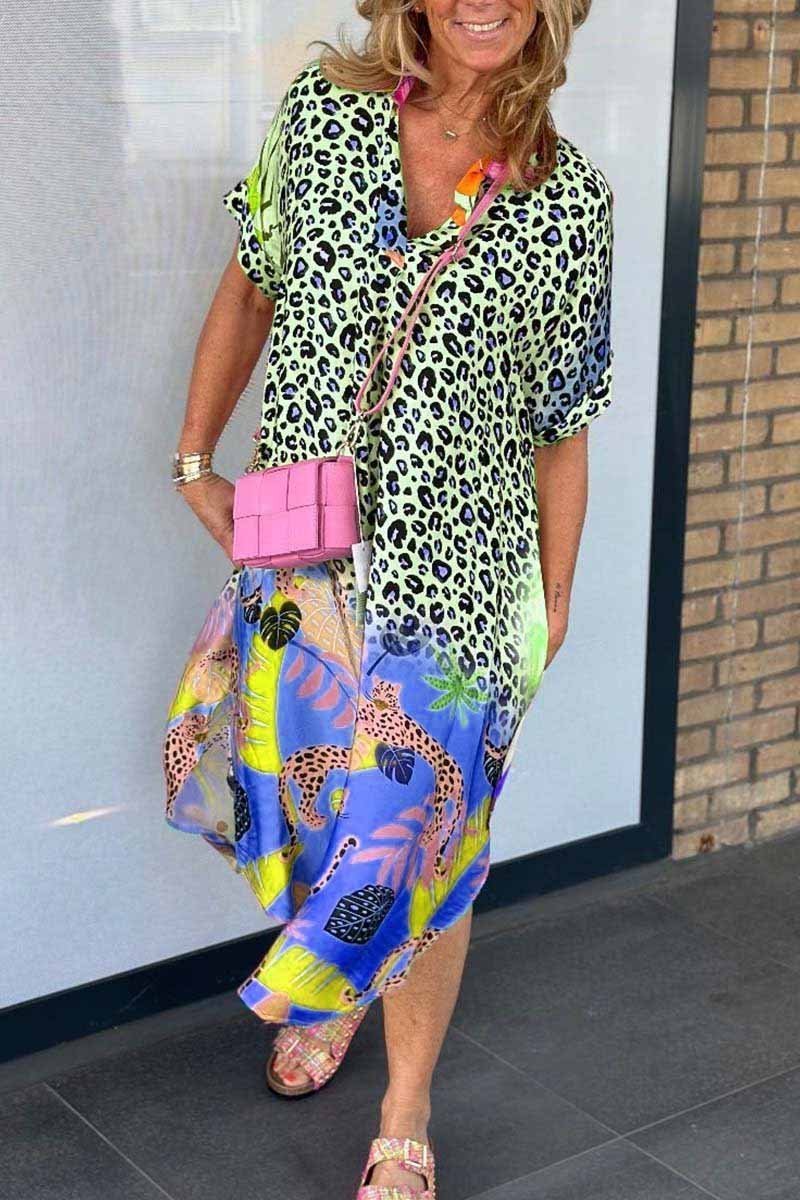 PHOEBE-LÄSSIGES KLEID MIT LEOPARDENPRINT UND KURZEN ÄRMELN