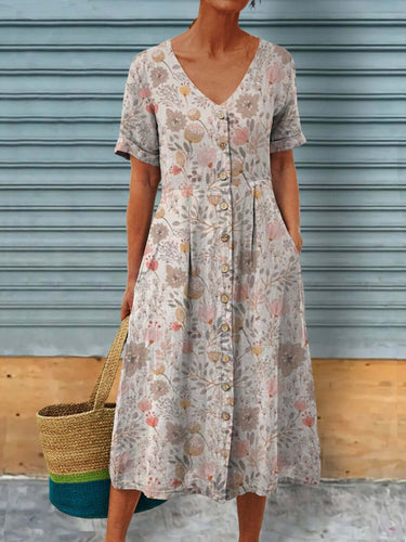 Drune | Boho Garten Blumen Leinen Taschen Tunika Kleid
