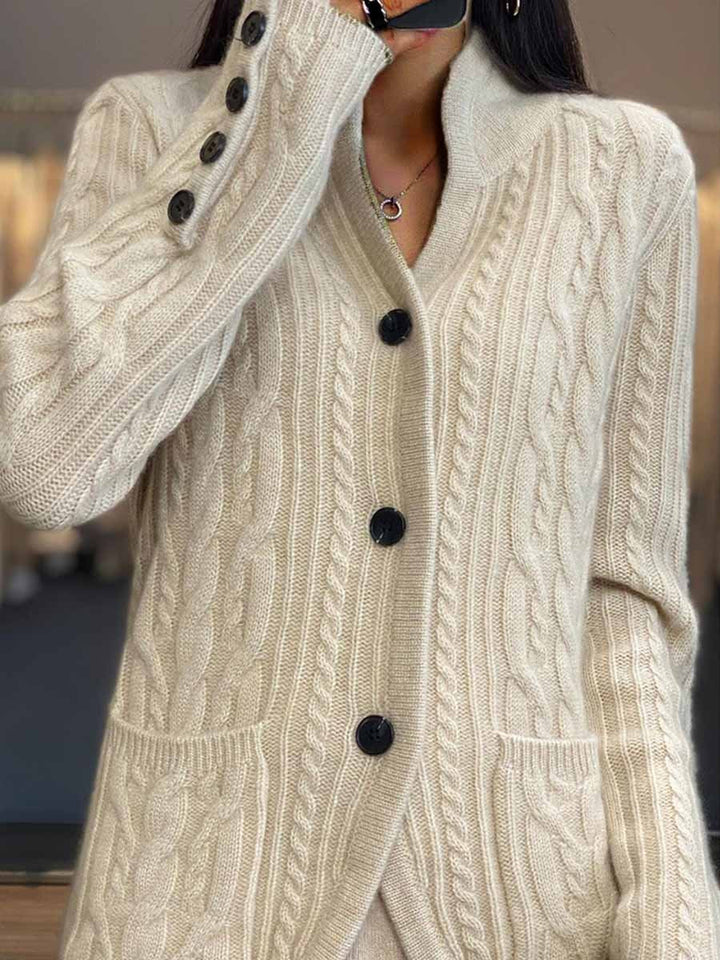 Drune | Cardigan - Geflochtener Knopf Stehkragen Strickcardigan