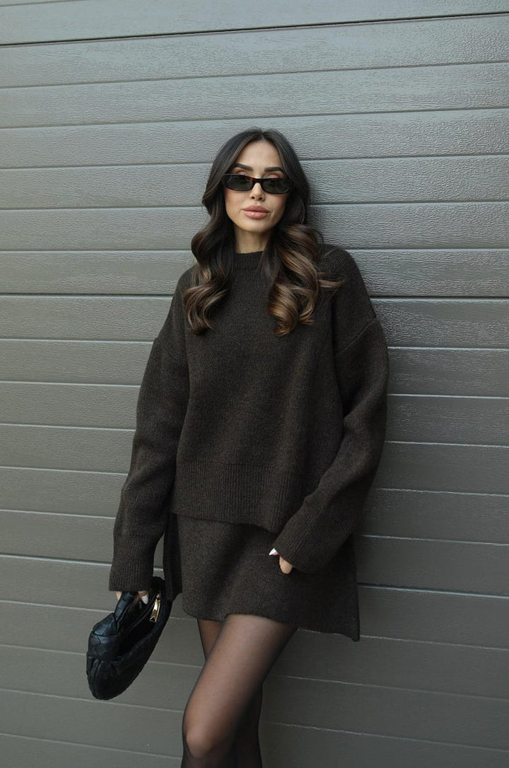 Drune | teilige Strickset - Damenpullover und Rock mit lässiger Passform
