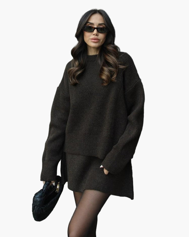 Drune | Strickset mit Pullover und Minirock - Modischer Herbst Winter Look, Lässig & Elegant