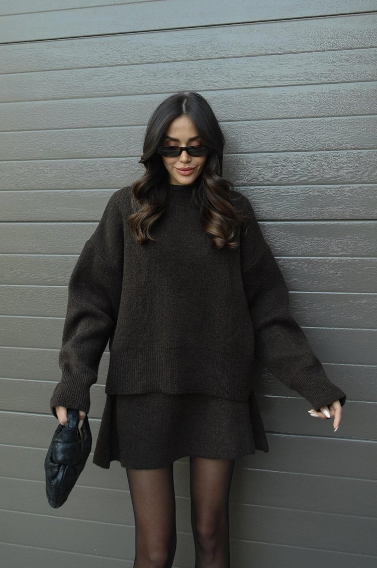 Drune | teilige Strickset - Damenpullover und Rock mit lässiger Passform