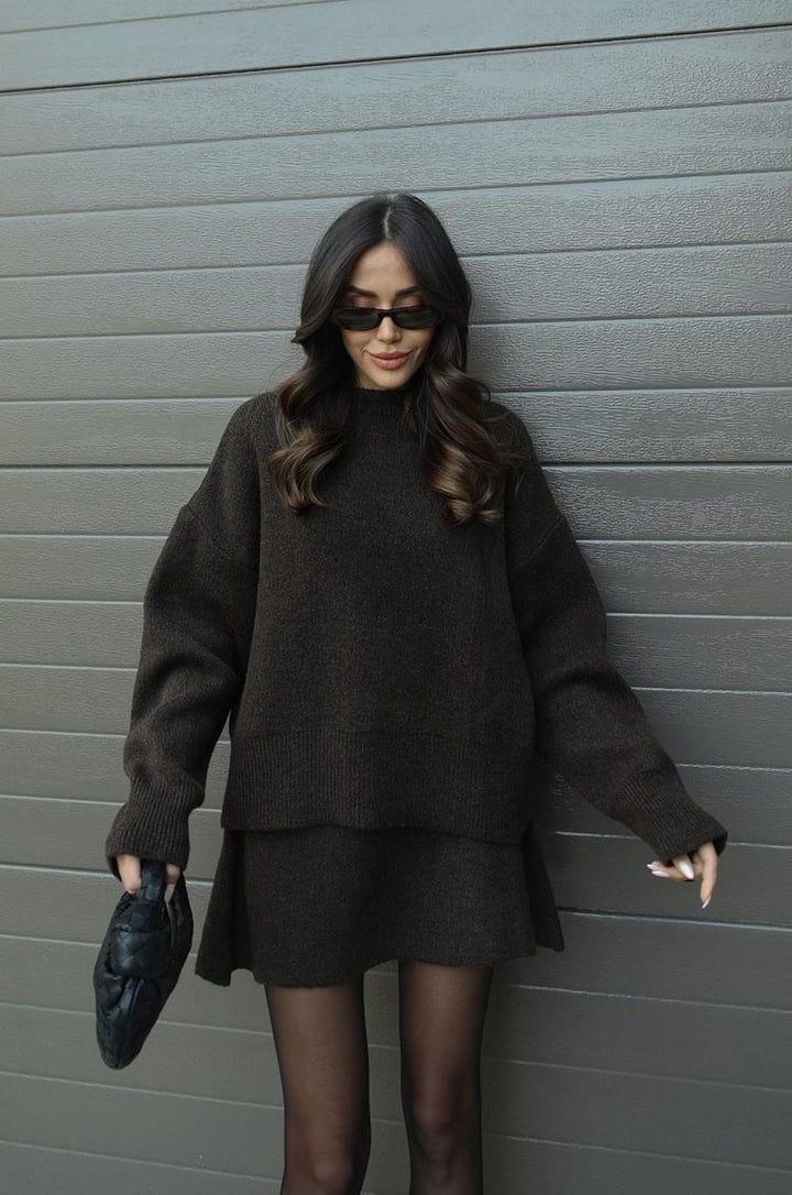 Drune | teilige Strickset - Damenpullover und Rock mit lässiger Passform