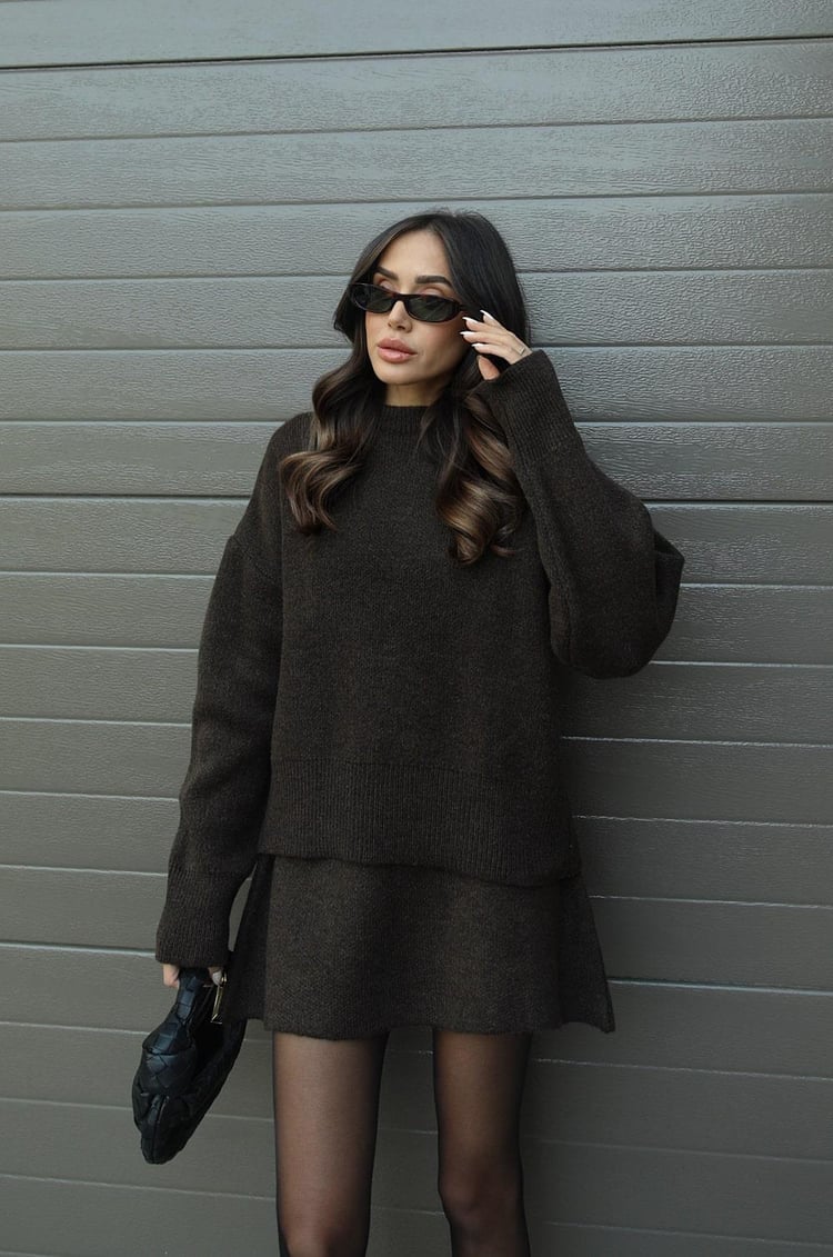 Drune | teilige Strickset - Damenpullover und Rock mit lässiger Passform