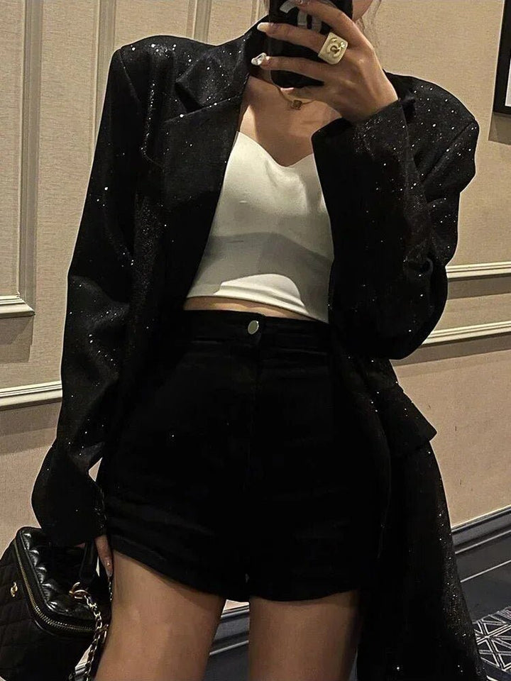 Glitter Blazer Damen Glänzend Figurbetont Vielseitig