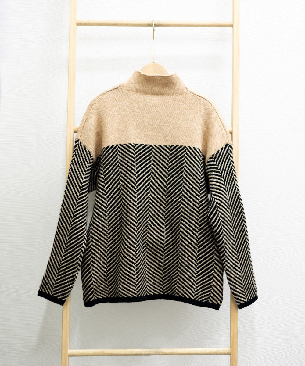 Drune | Retro Farbblock Halbturtleneck Pullover