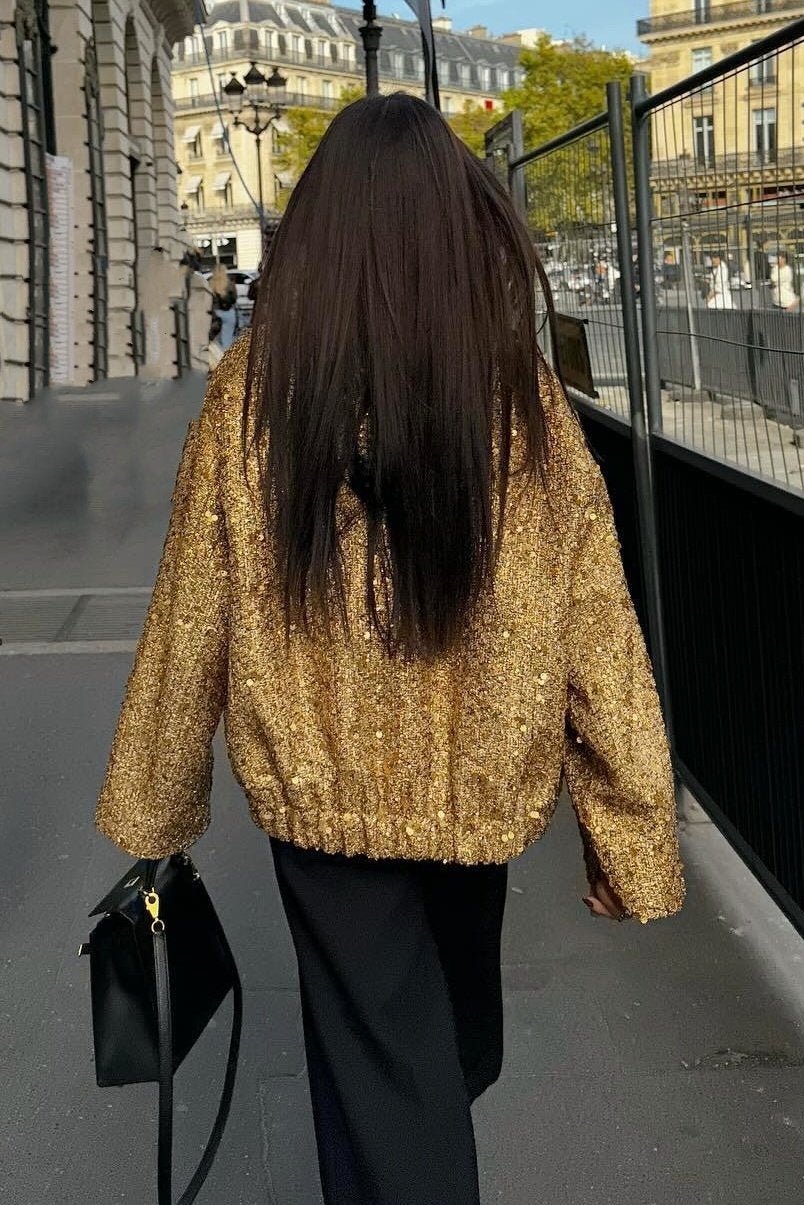 Drune | Kragen Metallic Pailletten Jacke