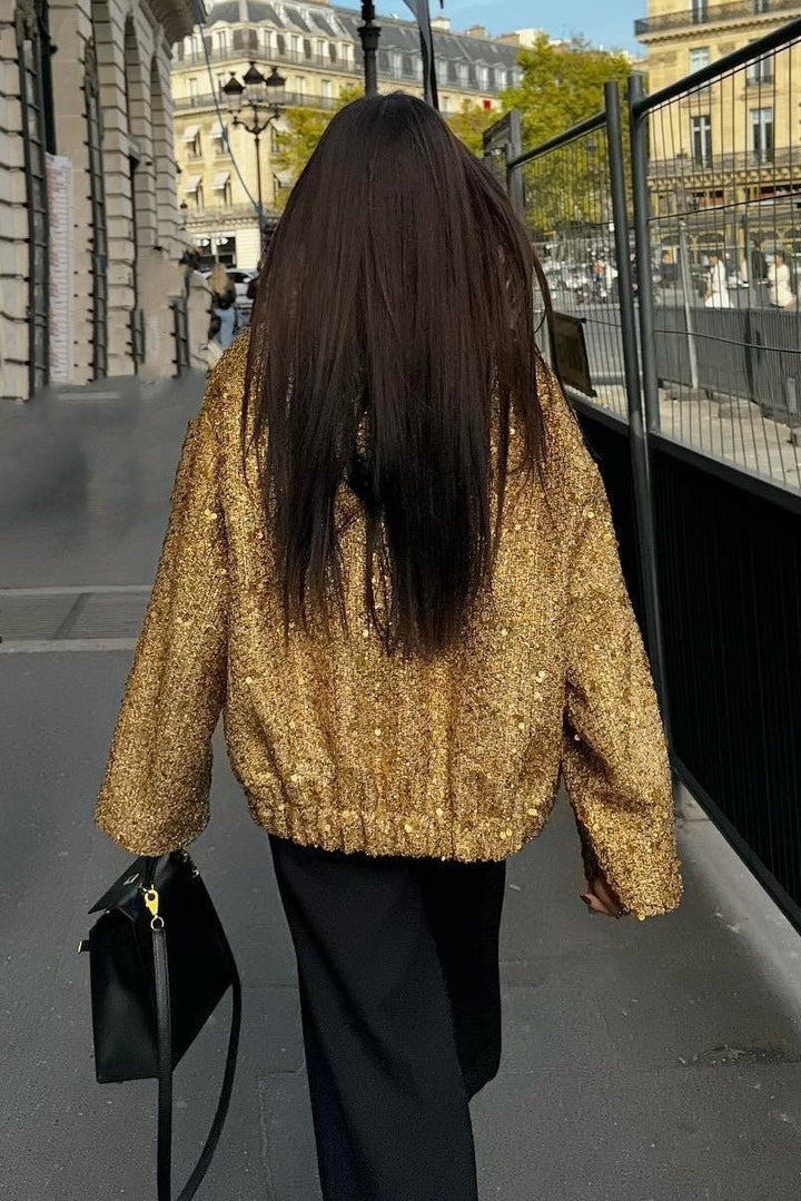 Drune | Kragen Metallic Pailletten Jacke