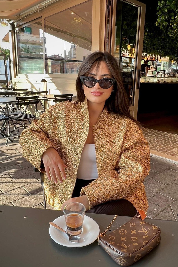 Drune | Kragen Metallic Pailletten Jacke