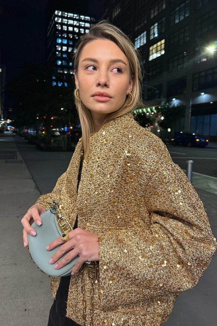 Drune | Kragen Metallic Pailletten Jacke