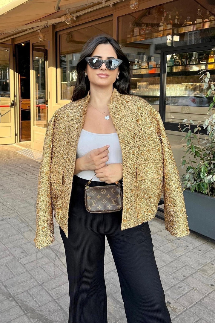 Drune | Kragen Metallic Pailletten Jacke