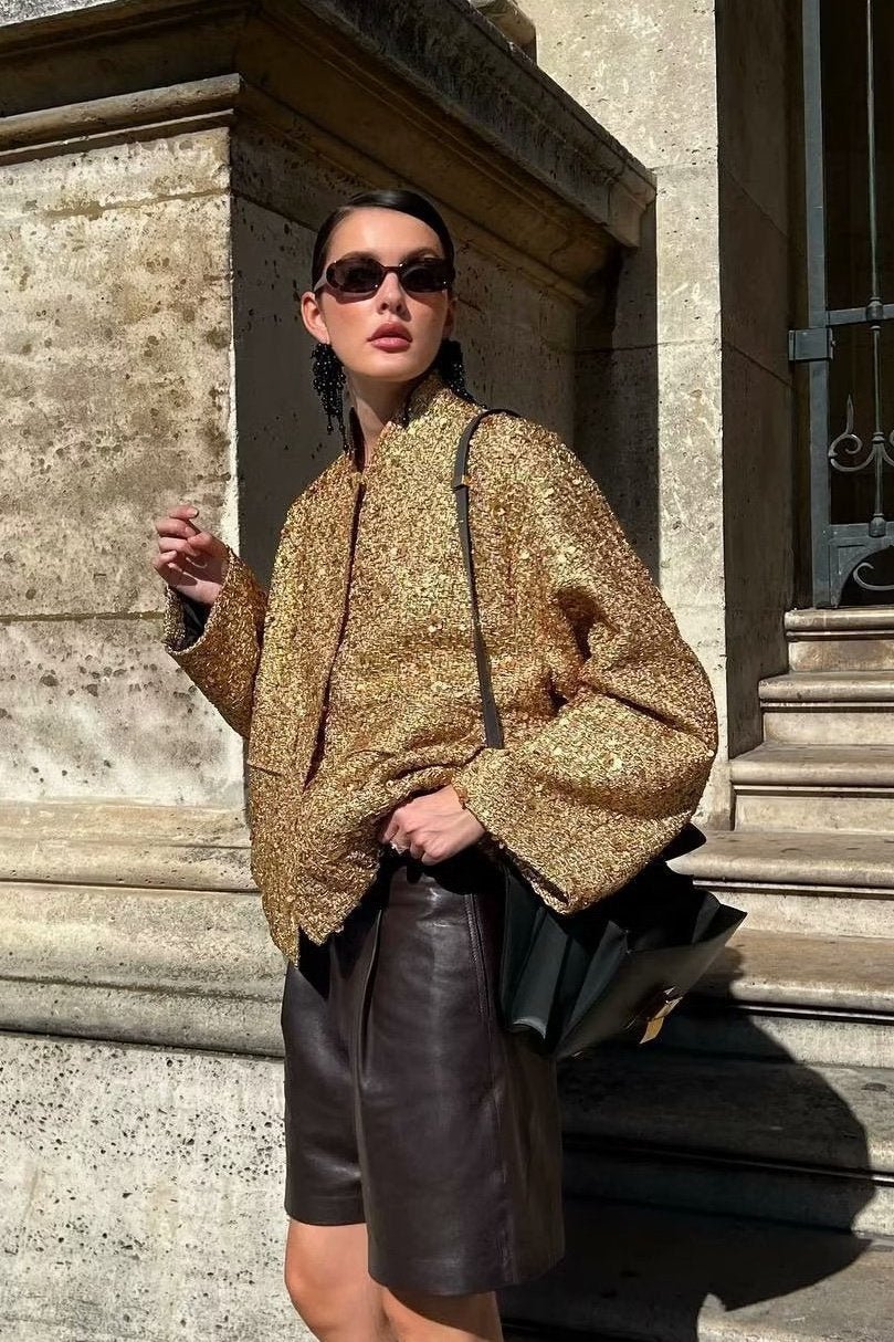 Drune | Kragen Metallic Pailletten Jacke