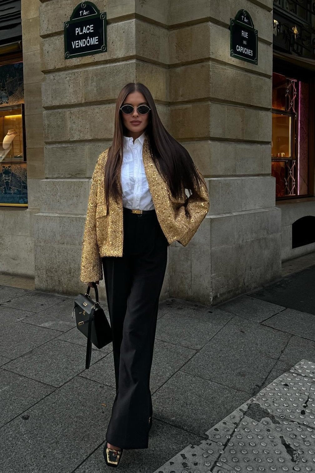 Drune | Kragen Metallic Pailletten Jacke