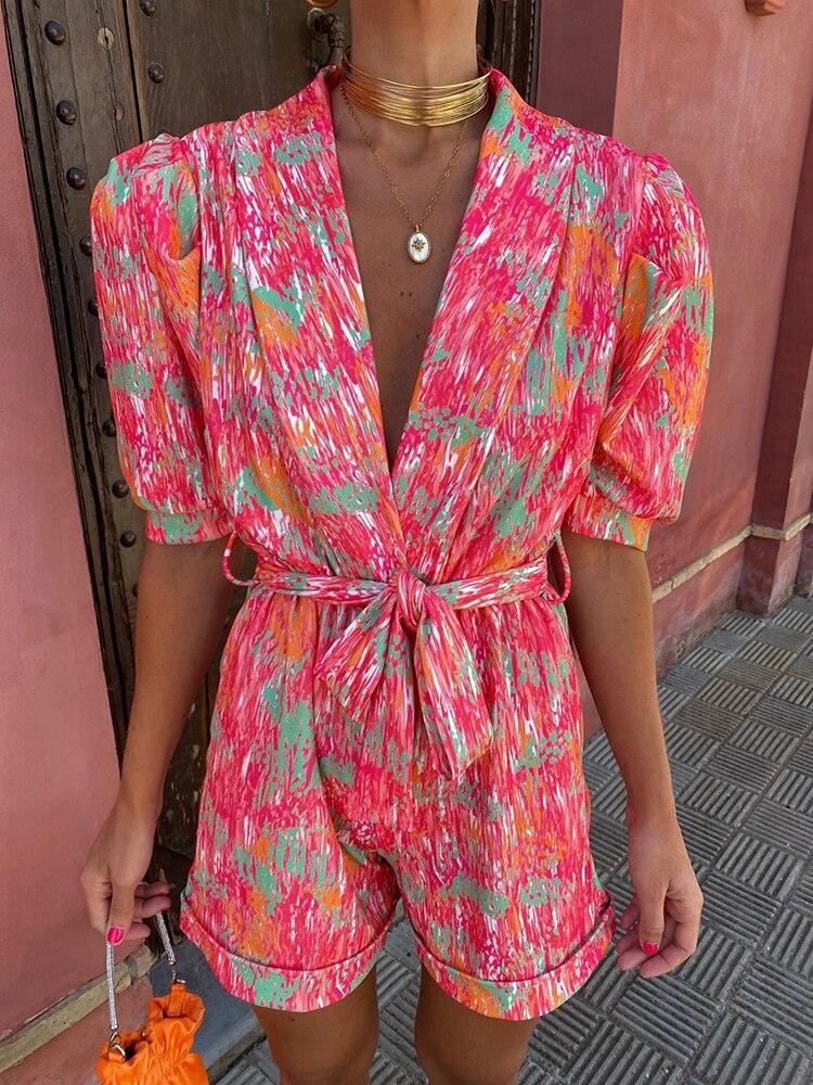 Drune | Damen Leichter Gürtel Jumpsuit Atmungsaktiv, Ganzjahres Freizeit Chic Outfit