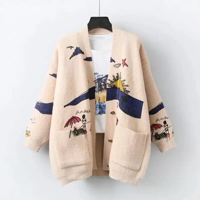 Drune | Strickjacke mit verspieltem Druck und Knopfverschluss