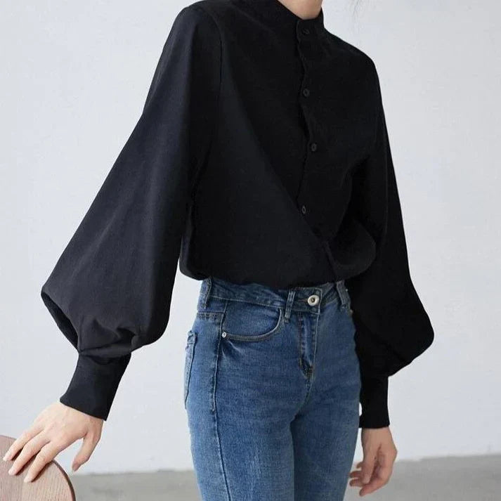 Drune | Klassische Rollkragenbluse mit Ballonärmeln