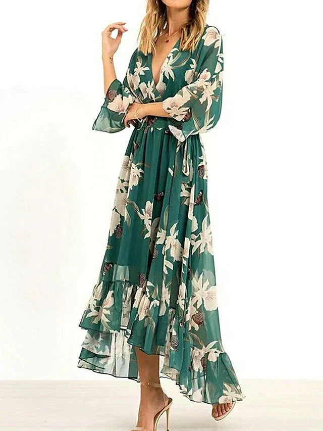 Drune | Damen Maxikleid Fließendes V-Ausschnitt