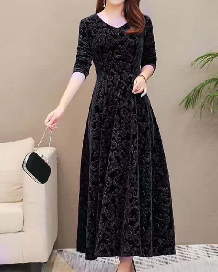 Drune | Klassisches Damenkleid mit Mittellangen Ärmeln und Allover-Design