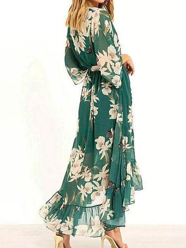 Drune | Damen Maxikleid Fließendes V-Ausschnitt