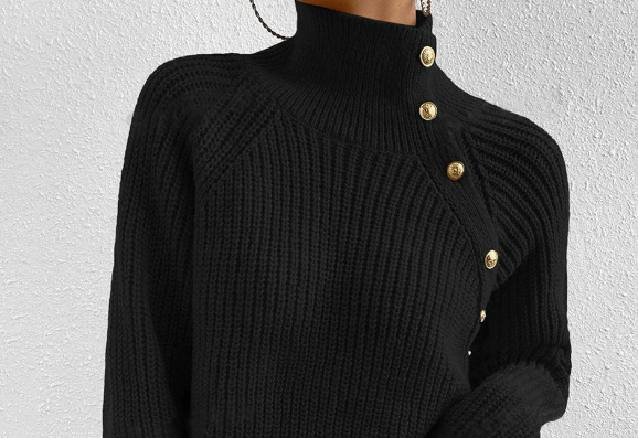 Drune | Strickpullover mit Hohem Kragen und Knopfdetails Wollmischung Elegant und Warm
