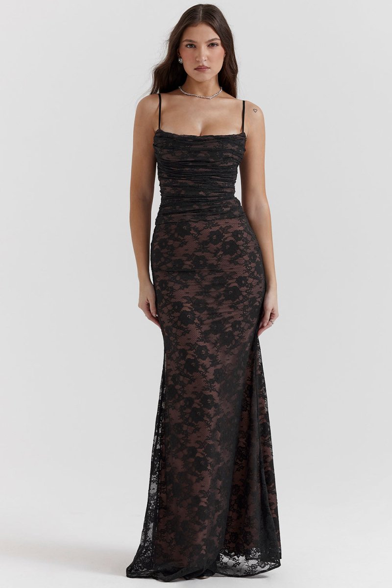 Drune - Damen Elegantes Spitzen-Korsett-Bodycon-Kleid mit Schnür-Taille