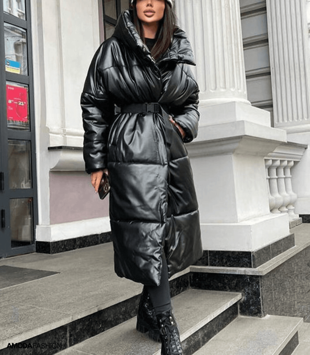 Drune | Leder-Pufferjacke mit Gürtel