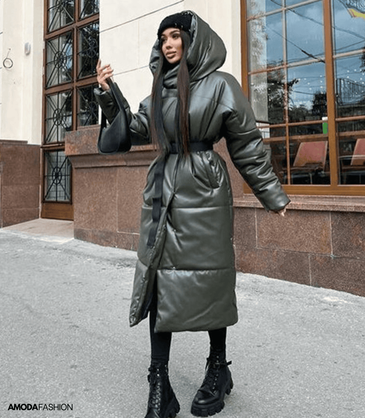 Drune | Leder-Pufferjacke mit Gürtel