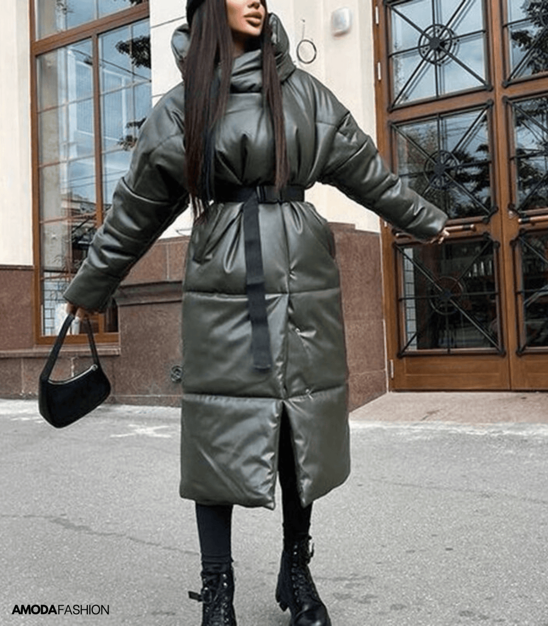 Drune | Leder-Pufferjacke mit Gürtel