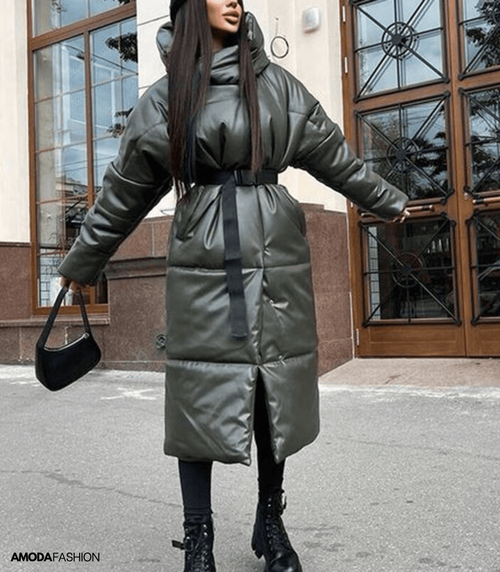 Drune | Leder-Pufferjacke mit Gürtel