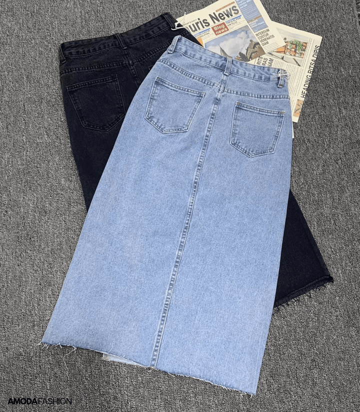 Drune | Langer Bleistift-Denimrock mit Seitenschlitz
