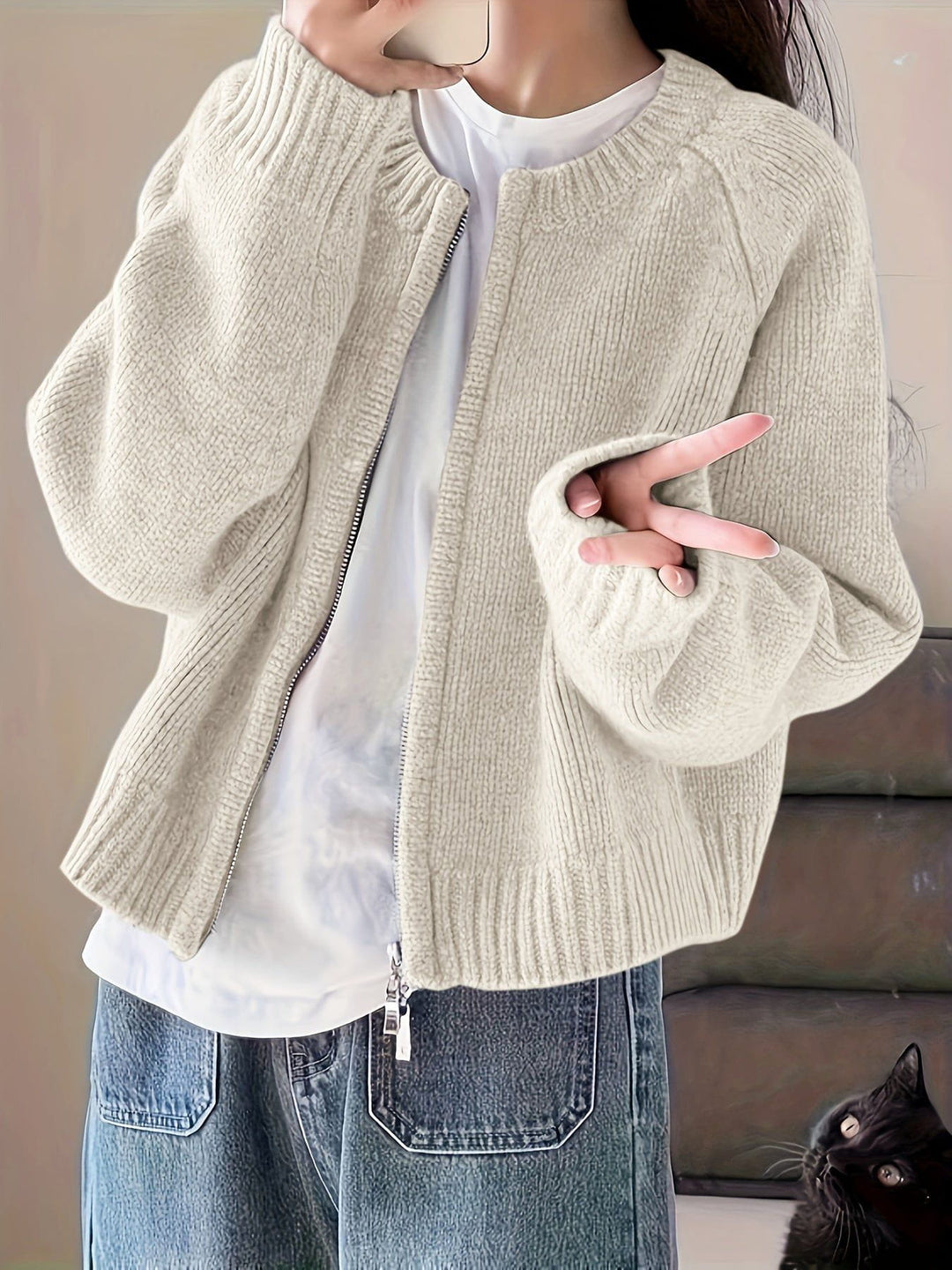 Drune | Oversized Zip-Cardigan Rosa Sanft und Bequem