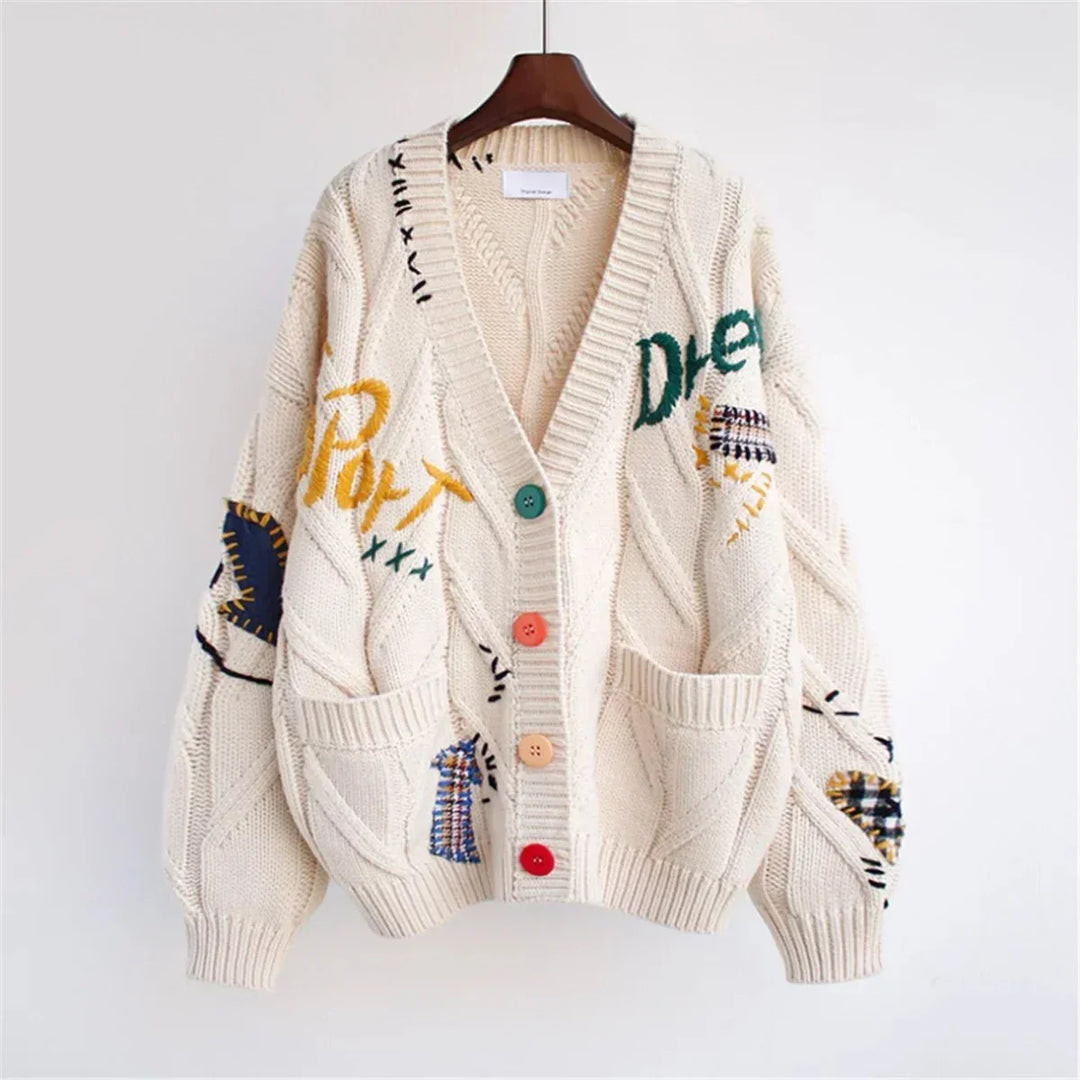 Drune | Oversize Cardigan Dickes Strick Einzigartiger und Farbiger Stil