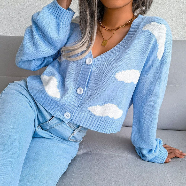 Drune | Bedruckte Kurzjacke Wolken Cardigan Weichheit und Originalität im Alltag